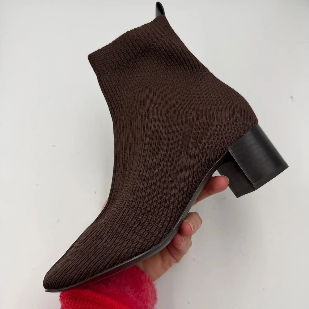 NEW Everlane Dark Brown Knit The Glove Heel Boot in Size 7.5